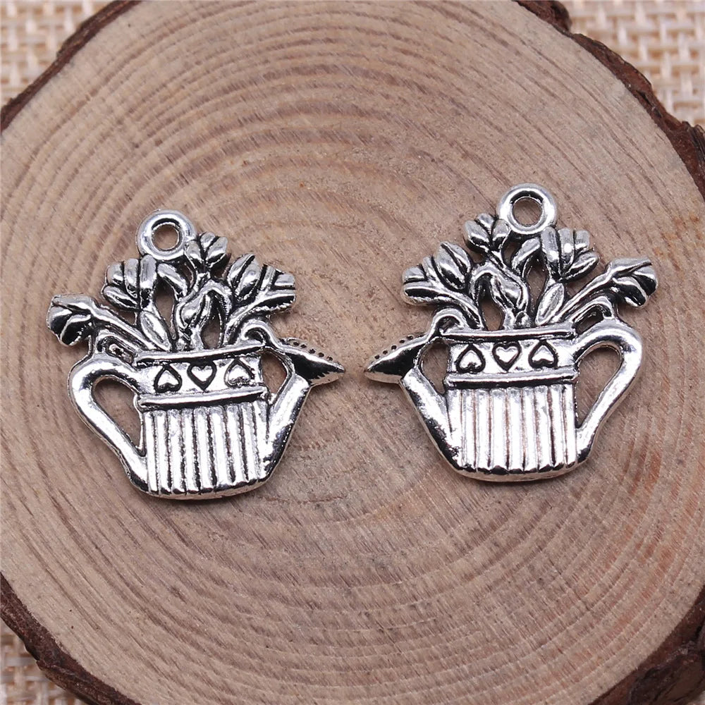 19x17mm 2.2g Multicolor Zinc Alloy Watering Flower Pot Charm Pendant for DIY Jewelry Making