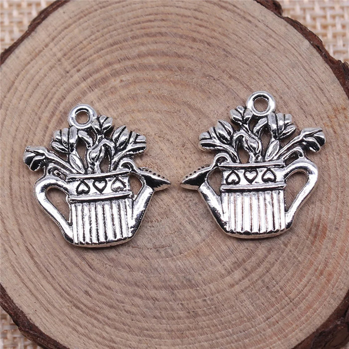 19x17mm 2.2g Multicolor Zinc Alloy Watering Flower Pot Charm Pendant for DIY Jewelry Making