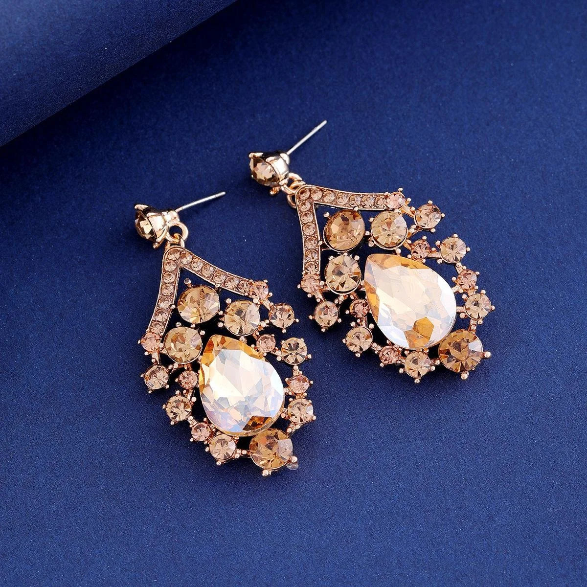 Luxury Bridal Rhinestone Crystal Necklace And Earrings Jewelry Set For Wedding Party Banquet Gift