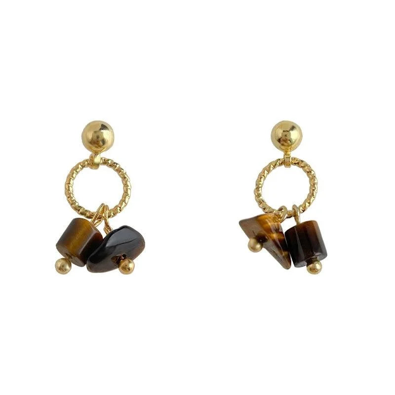 Natural Tiger Eye Stone Geometric Drop Earrings Old Money Minimalist Designer Jewelry For Women