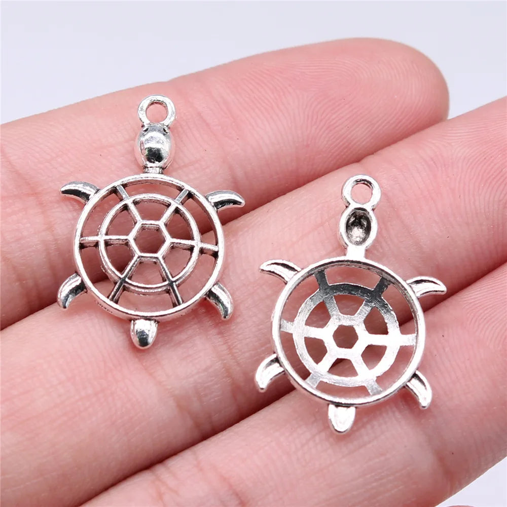 26x18mm 1.12g Antique Silver Zinc Alloy Hollow Sea Turtle Charm Pendant for Ocean DIY Jewelry Making