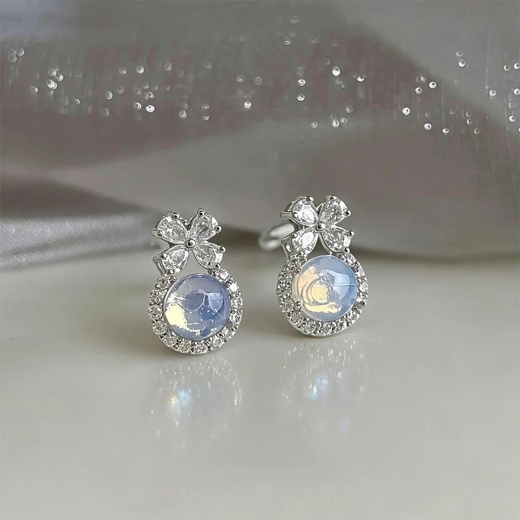 Eco-Friendly Copper Zircon Butterfly Flower Stud Earrings Sweet Light Luxury Geometric Jewelry