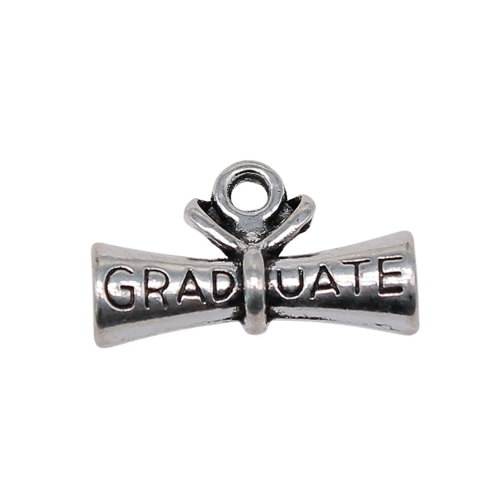 22x13mm 3.3g Antique Silver Zinc Alloy Graduation Certificate Charm Pendant for DIY School Jewelry