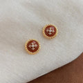 Copper Iris Flower Enamel Drip Glaze Geometric Button Stud Earrings With Zircon