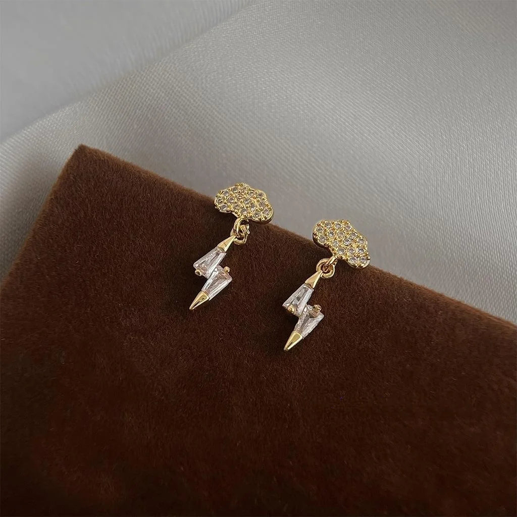 Eco Copper 14K Plated Micro Pave Zircon Lightning Cloud Stud Earrings Minimalist Daily Jewelry