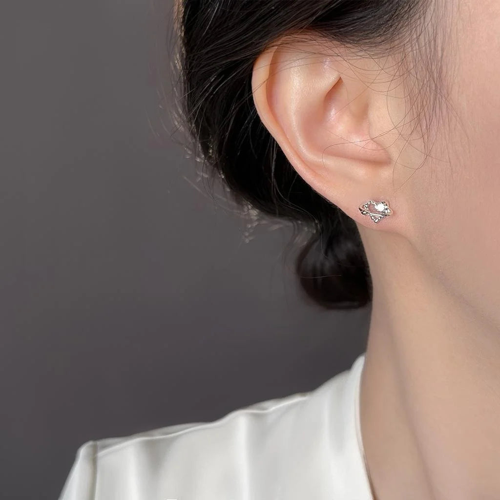 Mini Micro Pave Zircon Silver Plated Copper Hollow Heart Stud Earrings For Women
