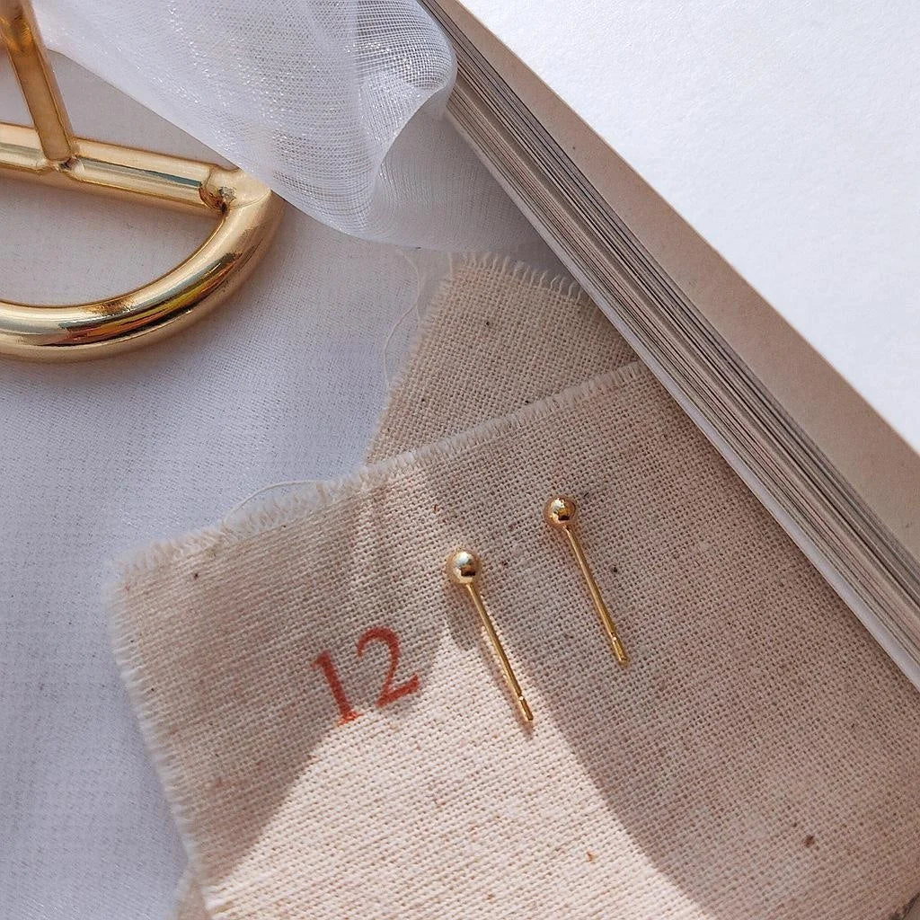 Minimalist Copper Ball Stud Earrings For Women, Korean Round Mini Geometric Jewelry