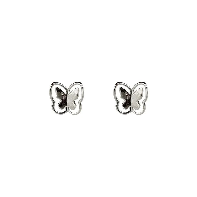 Sweet Cool Silver Plated Copper Hollow Butterfly Stud Earrings Mini 3D Minimalist Jewelry For Women