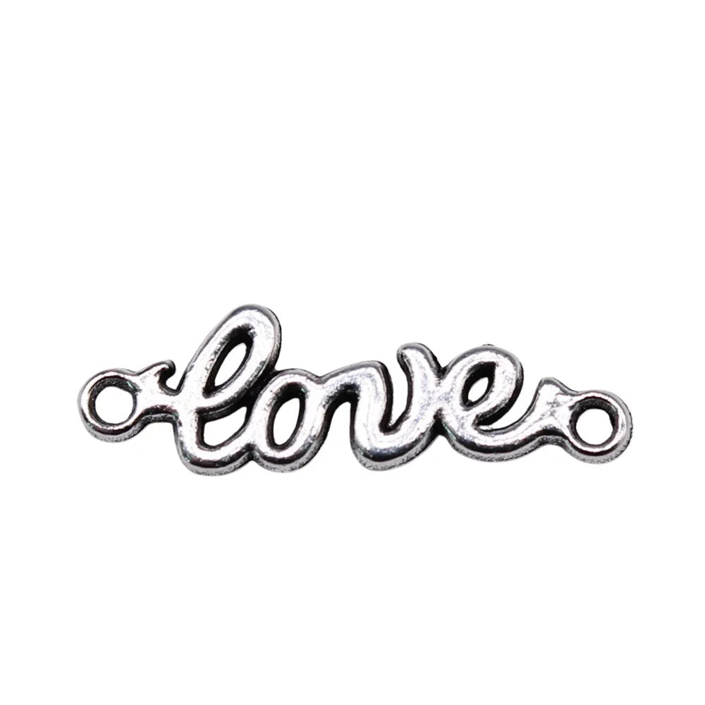 21x7mm 0.52g Antique Silver Zinc Alloy Love Letter Connector Charm for DIY Bracelet Necklace Making