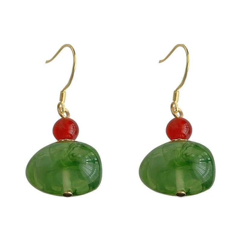 Forest Style Irregular Geometric Red Agate Resin Drop Earrings Handmade Design