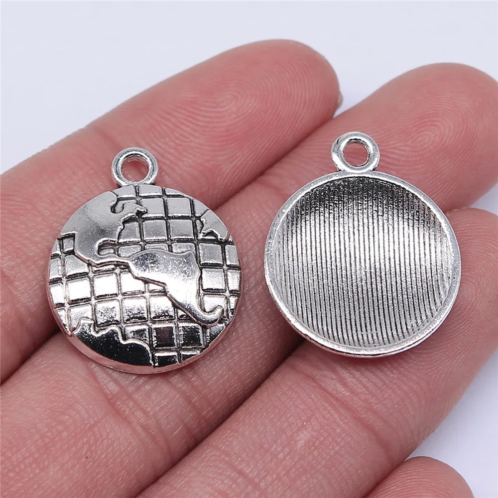 24x20mm 2.3g Antique Silver Zinc Alloy Globe Charm Pendant for DIY Travel Theme Jewelry Making