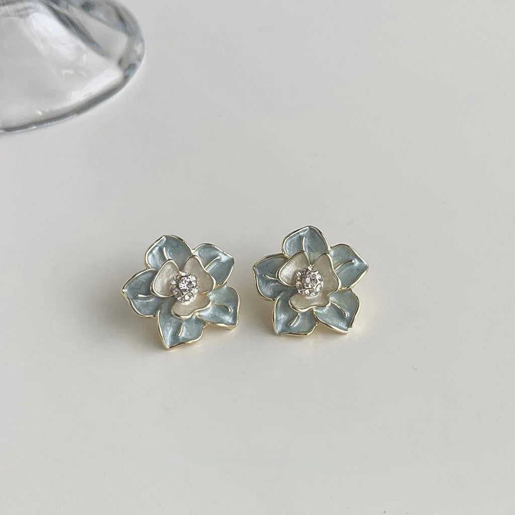 Luxury Flower Stud Earrings 14K Plated Metal Drip Oil Fashion Jewelry