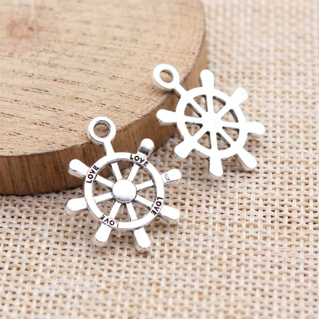 24x20mm 1.6g Antique Silver Zinc Alloy Ship Wheel Rudder Charm Pendant for DIY Nautical Jewelry