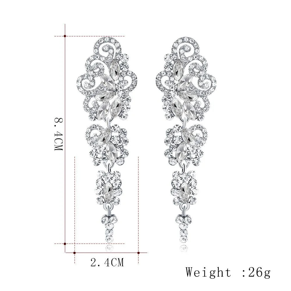 Luxury Hollow Scroll Alloy Rhinestone Long Drop Earrings For Bridal Wedding Party Banquet Jewelry