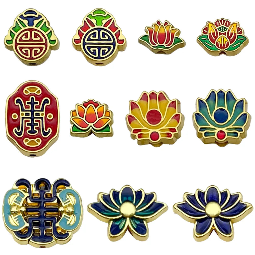 Enamel Zinc Alloy Cloud Ruyi Coin Lotus straight hole spacer beads for DIY bracelets