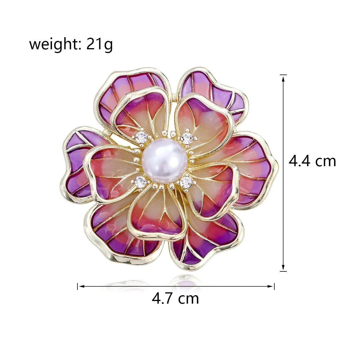 Elegant Chinese Style Enamel Peony Flower Brooch With Faux Pearl Rhinestones, Luxury Lapel Pin Suit Accessory
