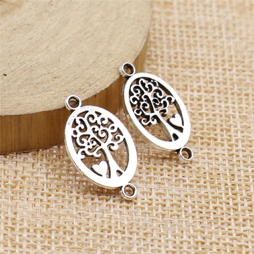 13x23mm 1g Multicolor Zinc Alloy Oval Heart Tree Connector Charm for DIY Bracelet Jewelry Making