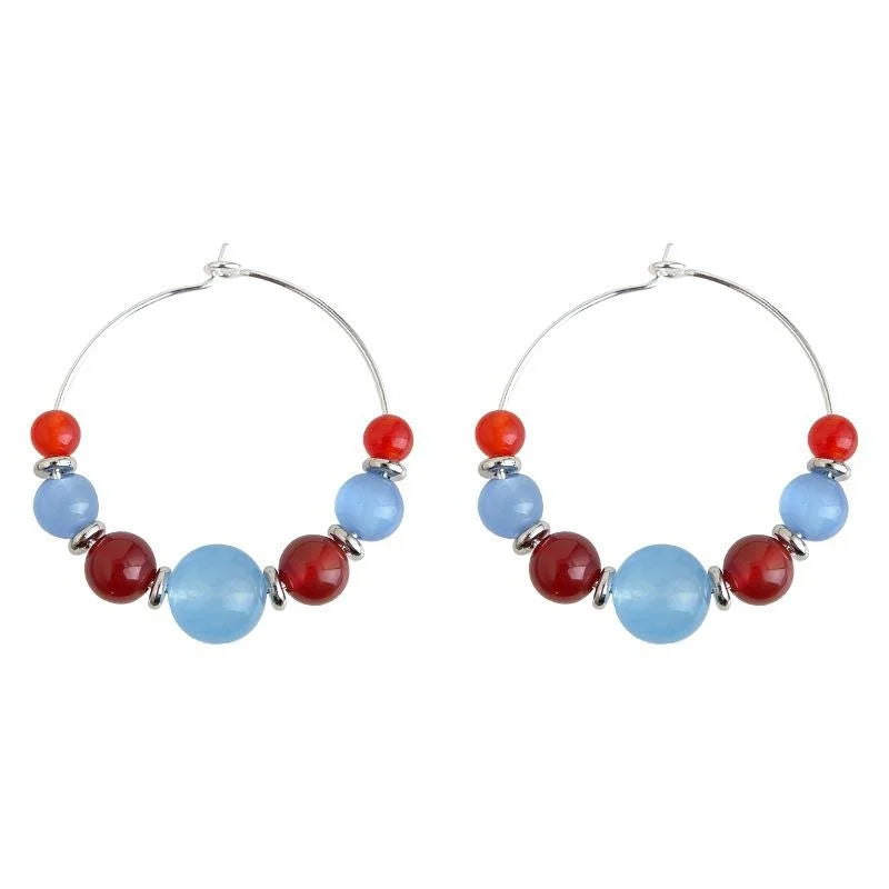 Handmade Copper Red Agate Glass Round Geometric Pastoral Drop Earrings