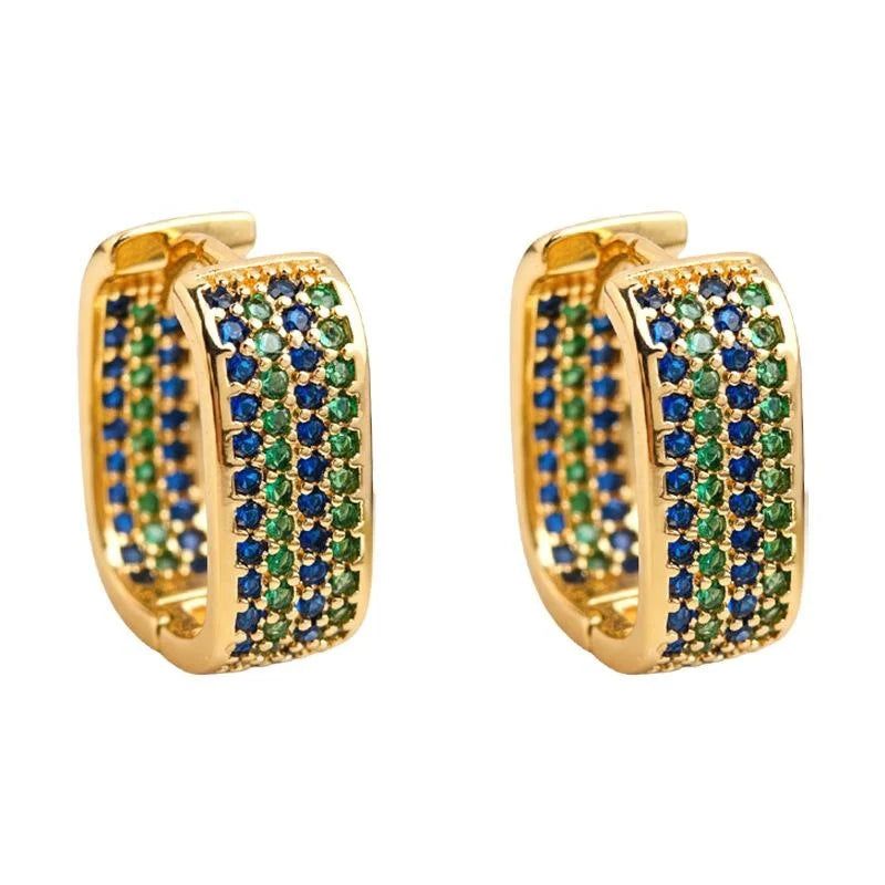 Old Money Style Geometric Square Zircon Hoop Drop Earrings Copper