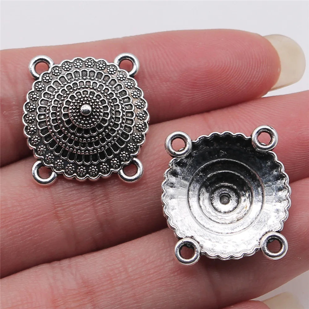 21x22mm 2.3g Antique Silver Zinc Alloy Four Hole Body Chain Connector Charm for Waist Chain Jewelry