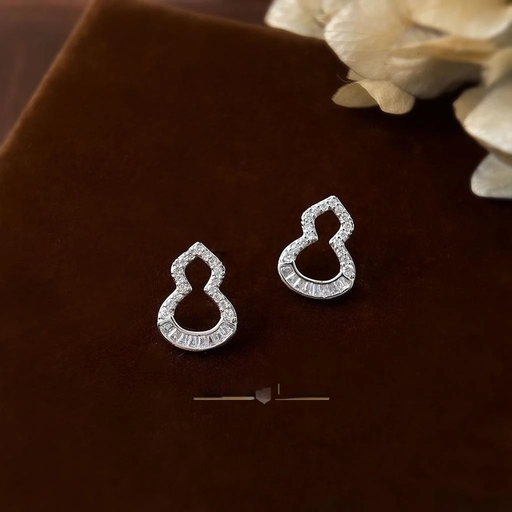 Light Luxury Micro Pave Zircon Gourd Stud Earrings Silver Plated Copper Geometric Jewelry