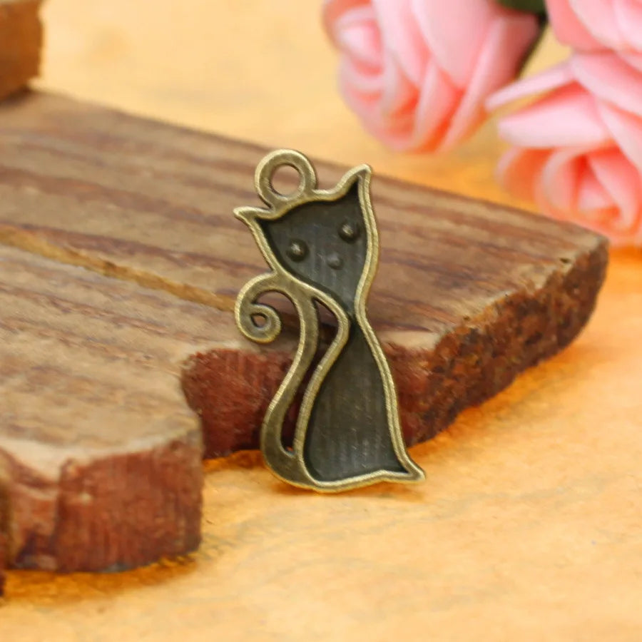 25x12MM Antique Silver Zinc Alloy Cat Charm Pendant for DIY Necklace Bracelet Jewelry Making