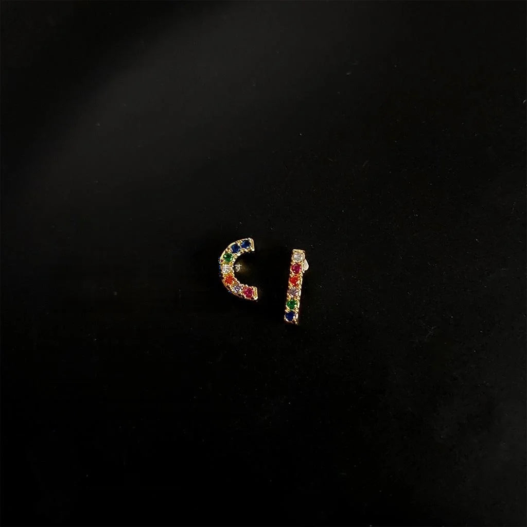 Versatile Copper Asymmetric Geometric Micro Pave Zircon Colorful Stud Earrings For Women