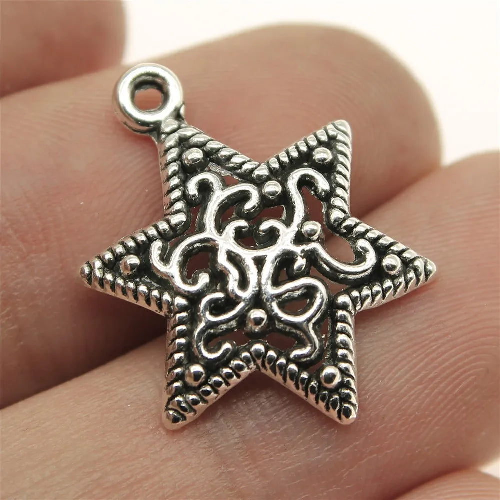 23x17mm 1.3g Antique Silver Zinc Alloy Six-Point Star Charm Pendant for DIY Jewelry Making