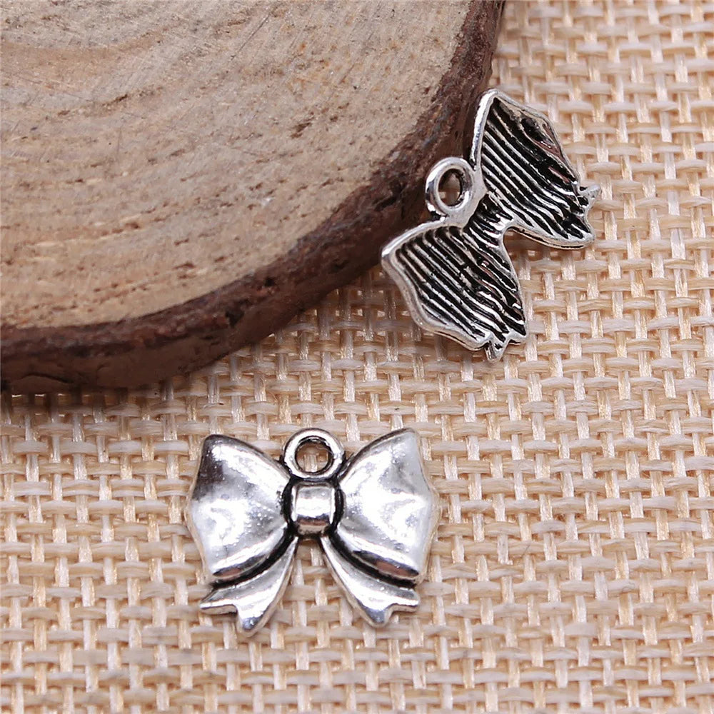 12x15mm 0.8g Antique Silver Zinc Alloy Bowknot Butterfly Charm Pendant for DIY Bracelet Necklace Making