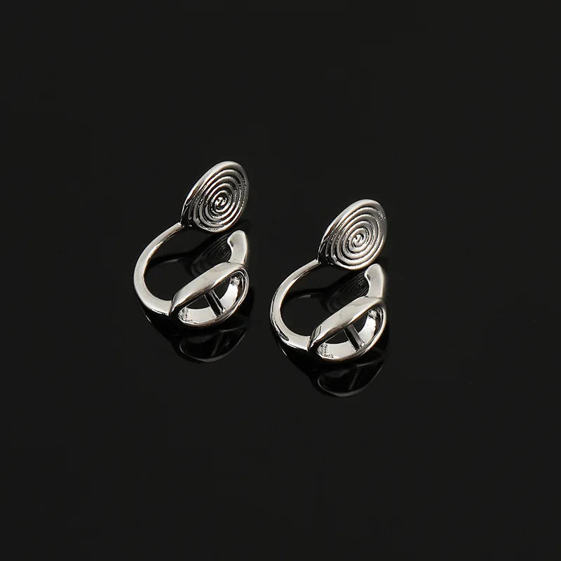 Elegant Silver Alloy Spiral Circle Hoop Stud & Clip On No Piercing Geometric Commuter Earrings