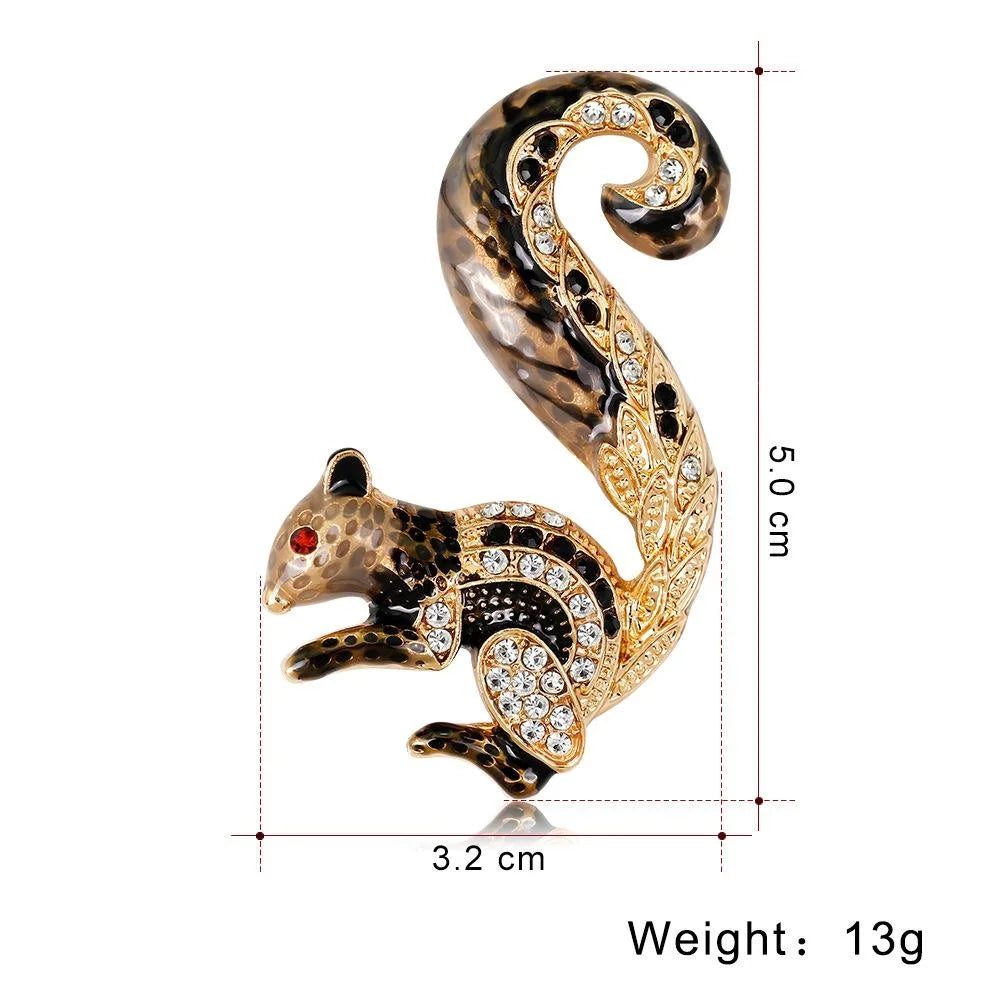 Luxury Gold Enamel Squirrel Brooch With Rhinestone Zircon Accents, Women's Lapel Pin Corsage Gift