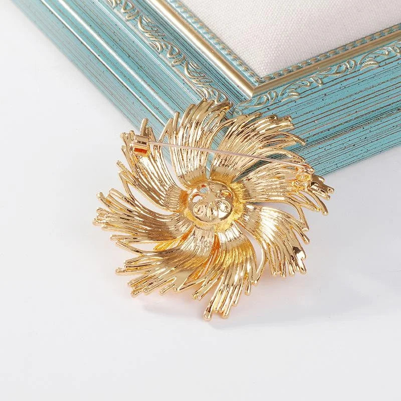 Luxury Gold Alloy Firework Flower Brooch, Textured Spiral Floral Lapel Pin Corsage Suit Accessory Gift