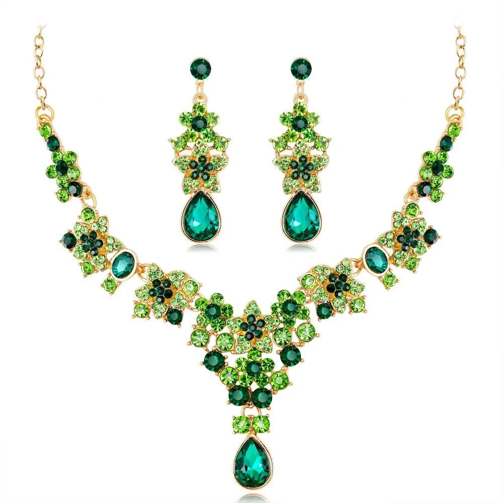 Luxury Bridal Rhinestone Flower Drop Earrings And Necklace Jewelry Set For Wedding Banquet Gift