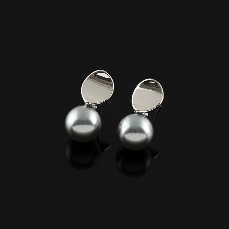 Elegant Grey Pearl Geometric Swirl Alloy Silver Tone Stud & Clip On No Piercing Fashion Earrings