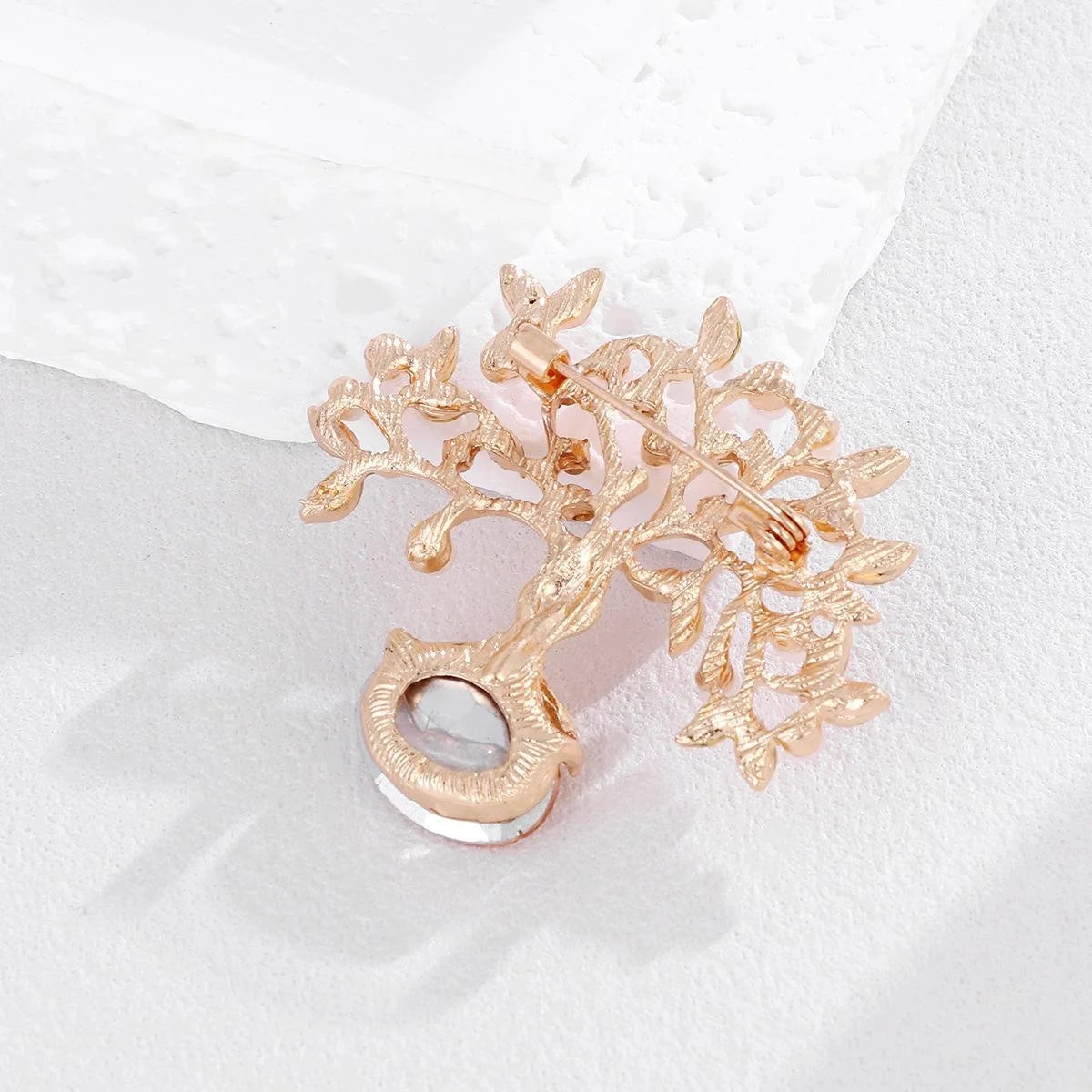 Elegant Fortune Tree Brooch With Pearls, Rhinestones And Red Crystal, Gold Alloy Lapel Pin Corsage Gift
