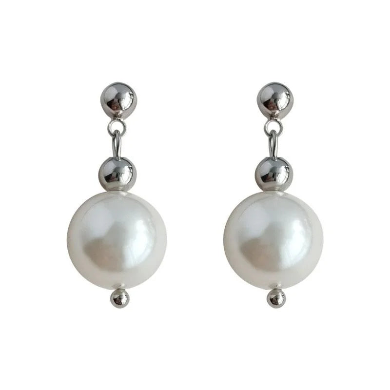 Handmade French Light Luxury Glass Pearl Geometric Sphere Drop Earrings For Women