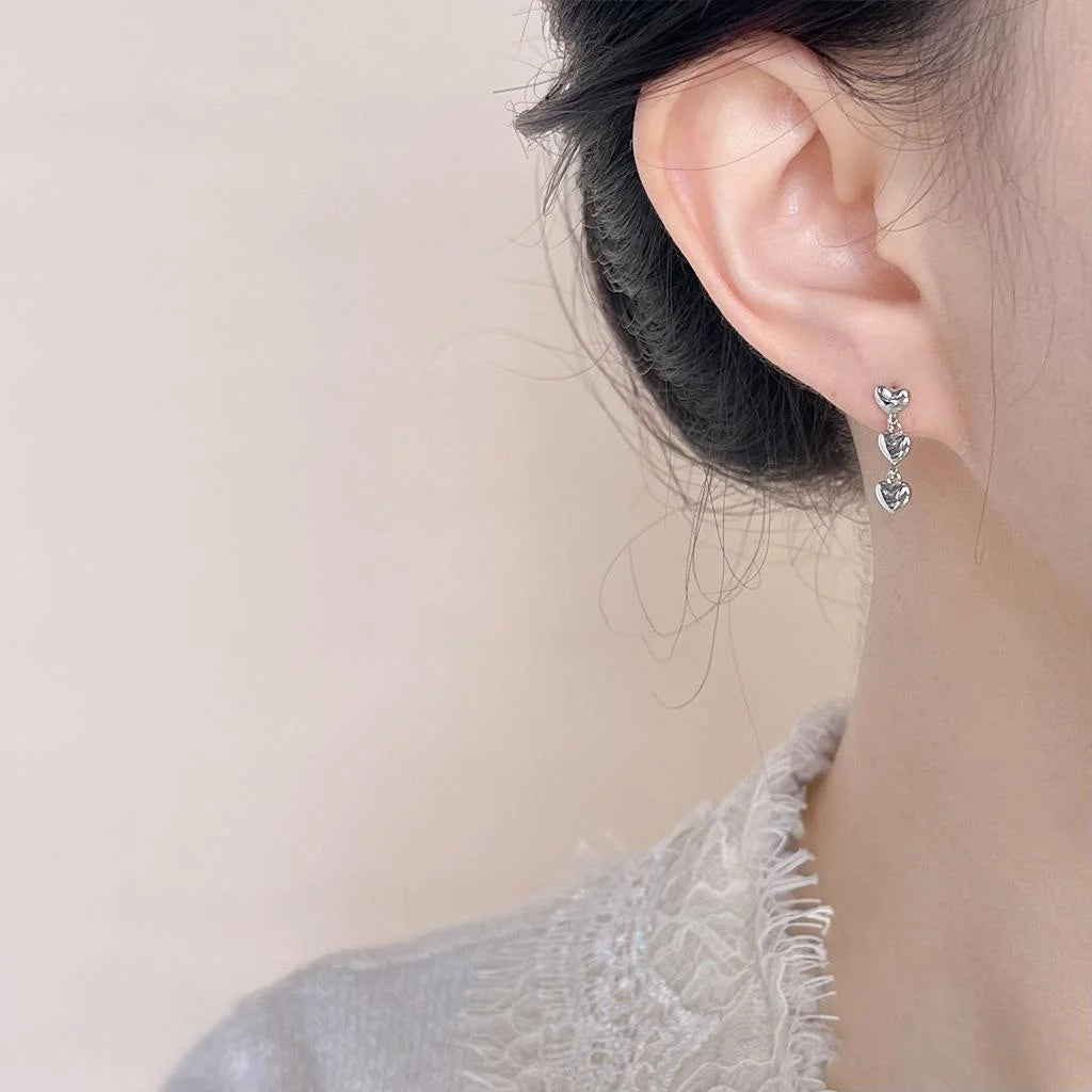 Sweet Cool Copper Heart Chain Tassel Drop Earrings Minimalist Geometric Fashion Jewelry