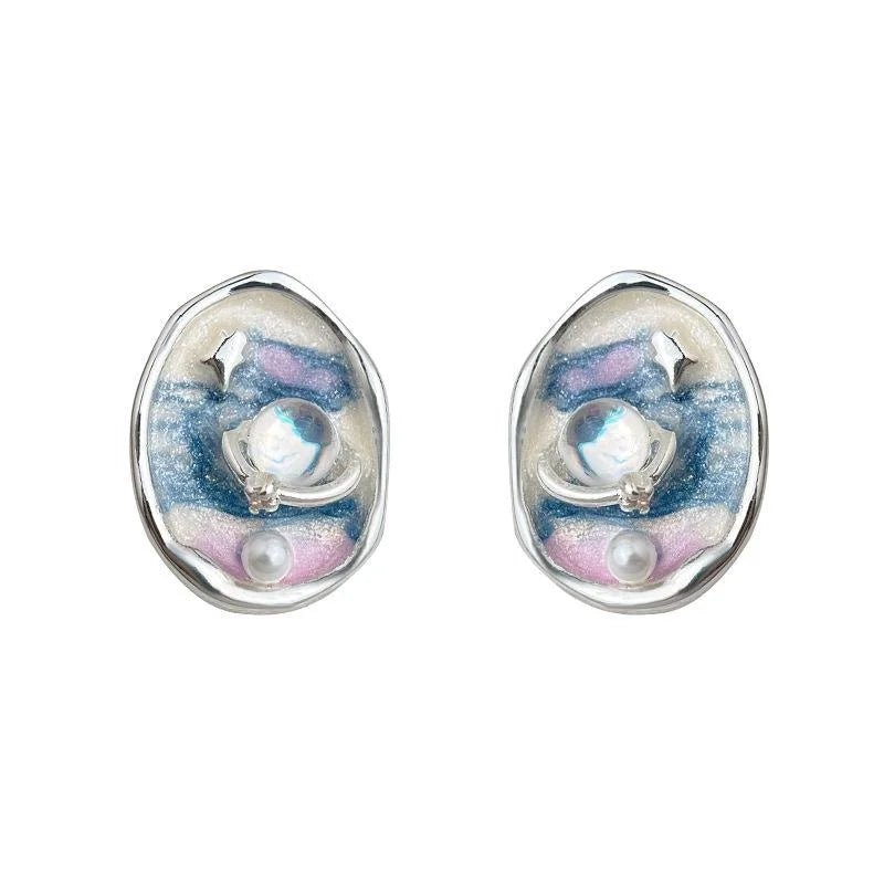 Niche Star Planet Enamel Drip Copper Stud Earrings For Women