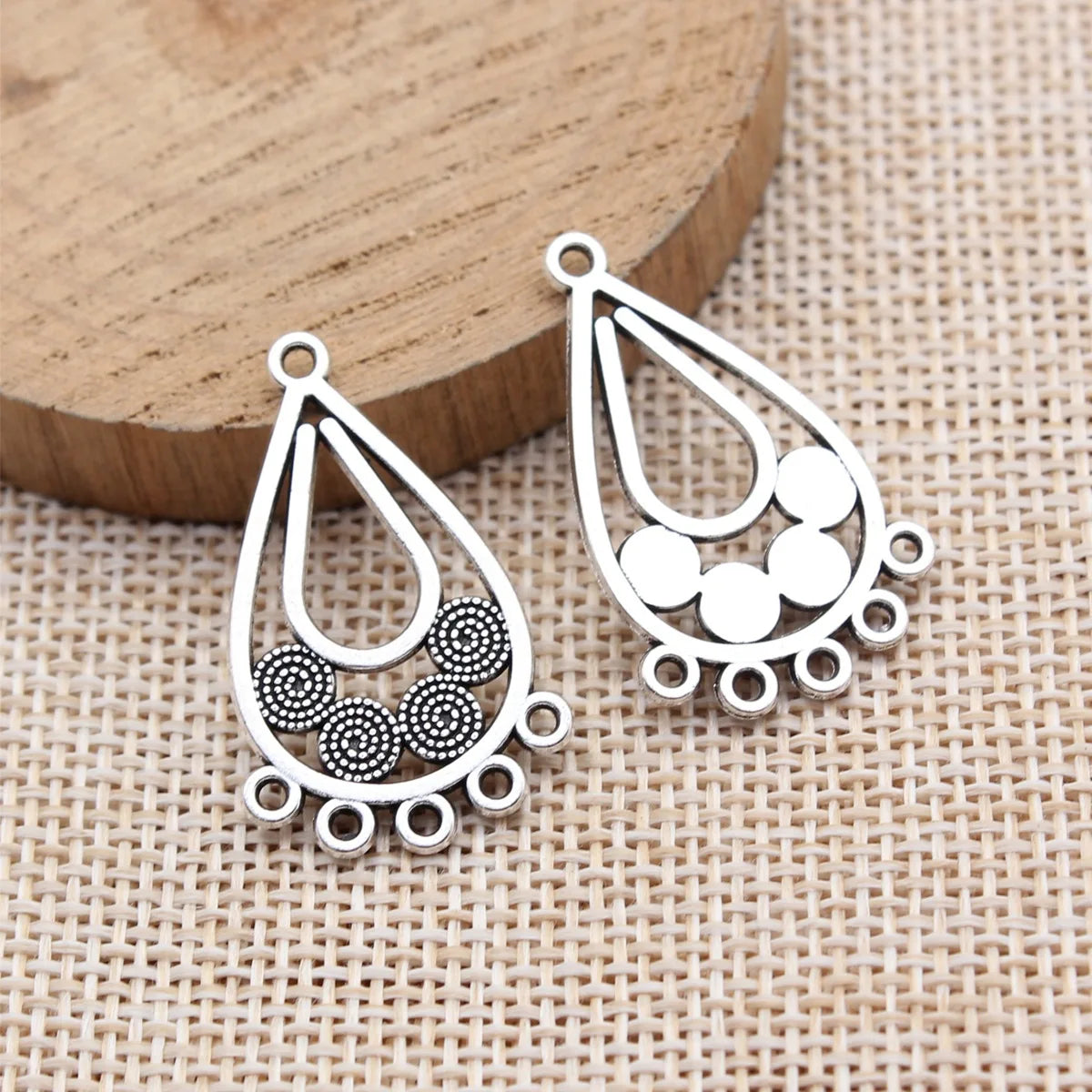 31x19mm 1.95g Antique Silver Zinc Alloy Teardrop Earring Connector Charm for DIY Dangle Earrings