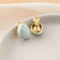 Light Blue Oval Bean Pearlescent Enamel Stud & Clip On No Piercing Elegant Vacation Earrings