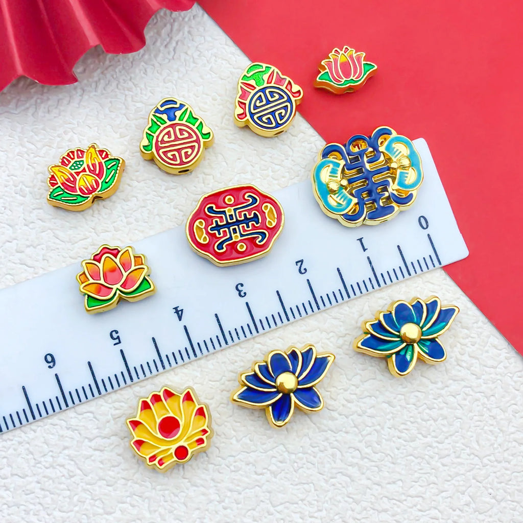 Enamel Zinc Alloy Cloud Ruyi Coin Lotus straight hole spacer beads for DIY bracelets