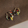 New Chinese Style Agate Stone Geometric Hoop Drop Earrings Silver Plated Handmade Vintage Jewelry