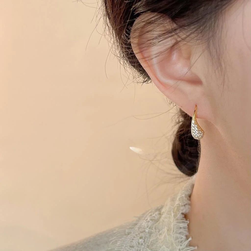 14K Gold Plated Copper Teardrop Drop Earrings With Micro Pave Zircon Elegant Minimalist Jewelry