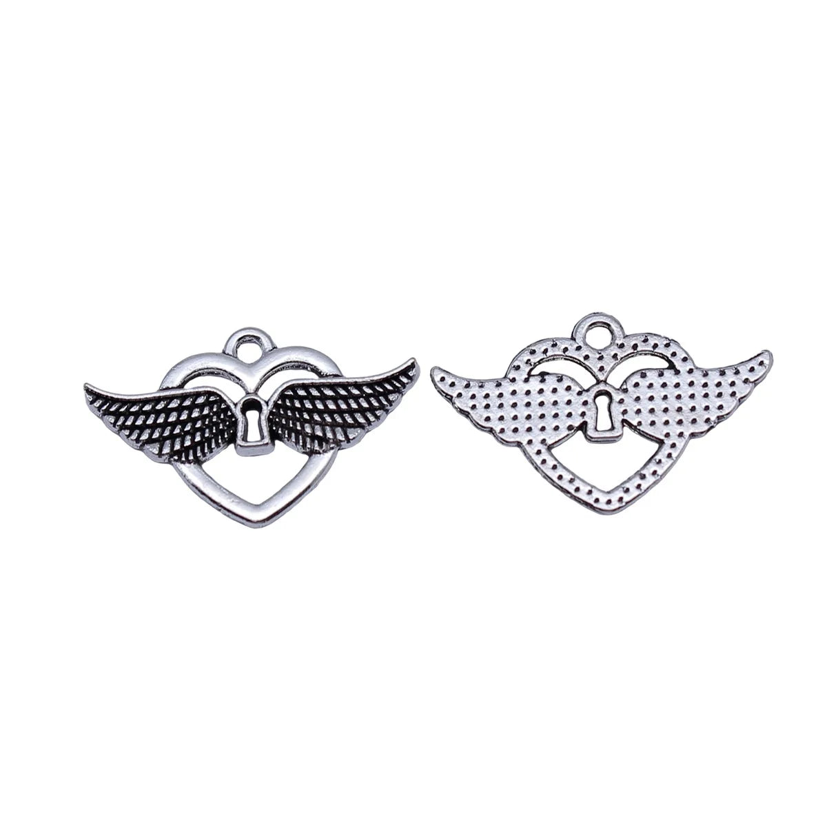 25x16mm 1.1g Antique Silver Zinc Alloy Winged Heart Lock Wing Charm Pendant for DIY Necklace Jewelry