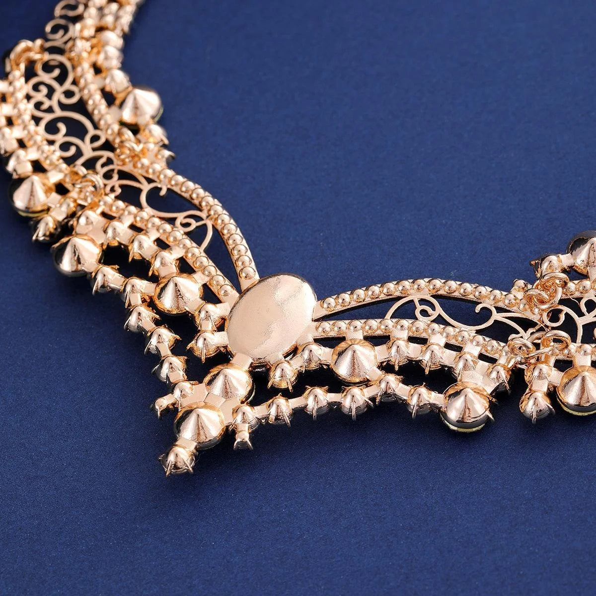 Luxury Rose Gold Rhinestone Necklace And Earrings Jewelry Set, Elegant Crystal Bridal Jewelry For Wedding Party
