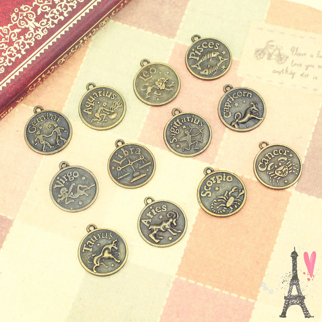 18MM Zinc Alloy Zodiac Signs Charm Pendant for DIY Necklace Bracelet Jewelry Making