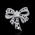 Elegant Rhinestone Bow Brooch Silver Alloy Crystal Lapel Pin Corsage For Women's Suit Accessory Gift