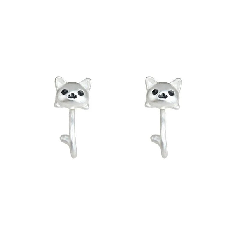 Cute Back Hanging Cat Stud Earrings Copper Cream Sweet Girl Animal Jewelry