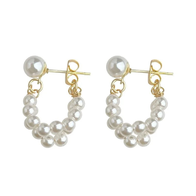 Fresh Sweet Minimalist Faux Pearl Geometric Round Hoop Drop Earrings Handmade Spring Jewelry
