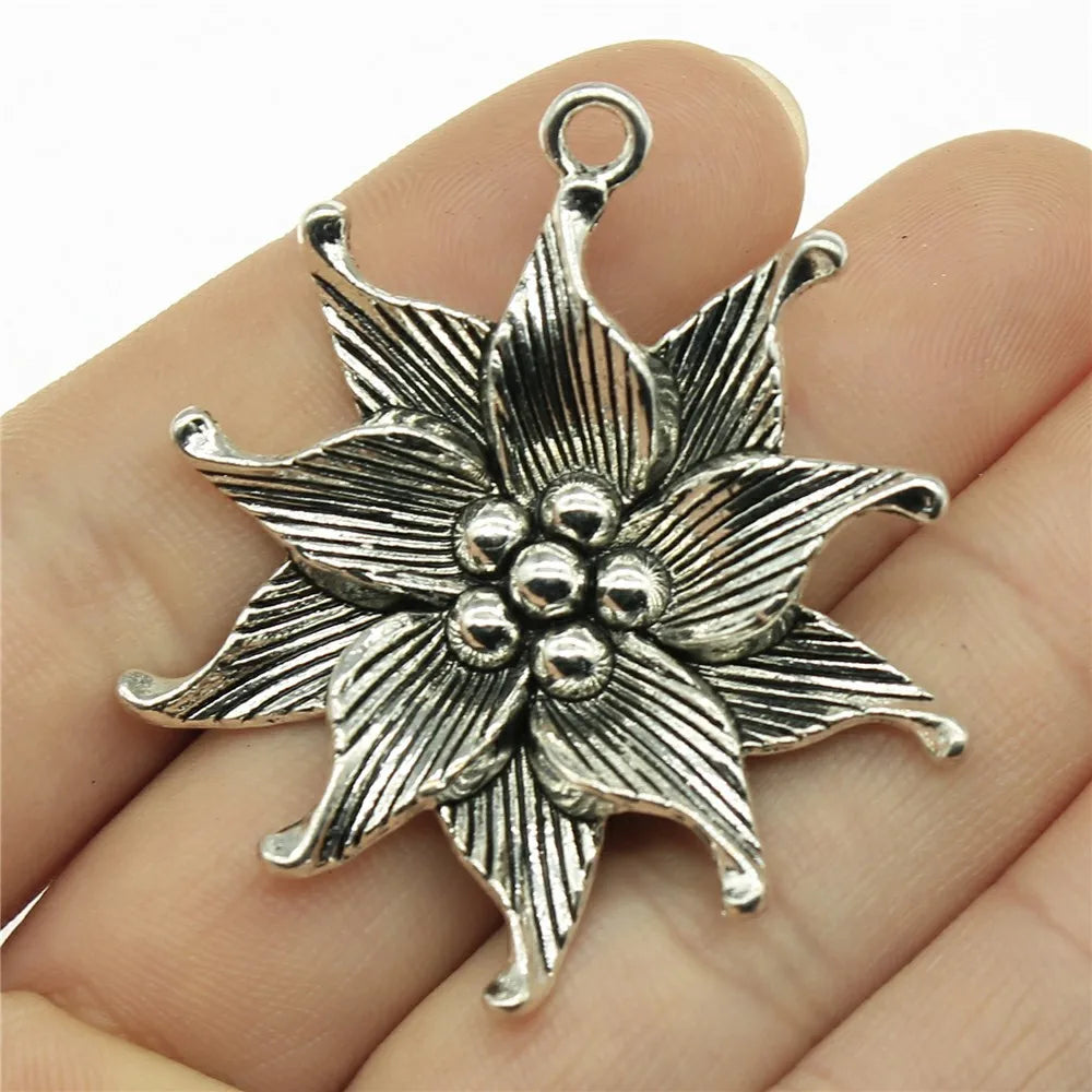 50x45mm 8.1g Antique Silver Zinc Alloy Flower Charm Pendant for DIY Handmade Jewelry Making